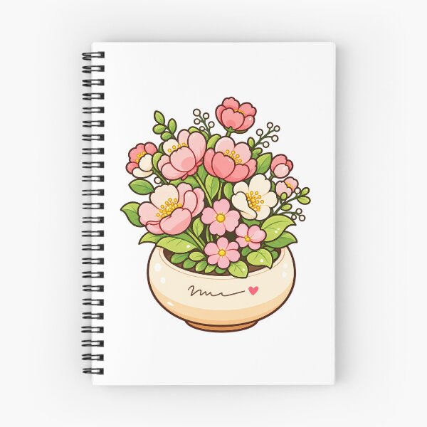 Item preview, Cute Kawaii Pink Flower Bouquet in Pot Pastel Floral Art designed and sold by mumeaw.