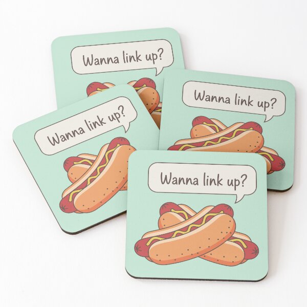Item preview, Wanna Link Up Cute Hot Dogs Mustard Fast Food Pun designed and sold by Amir Faysal.