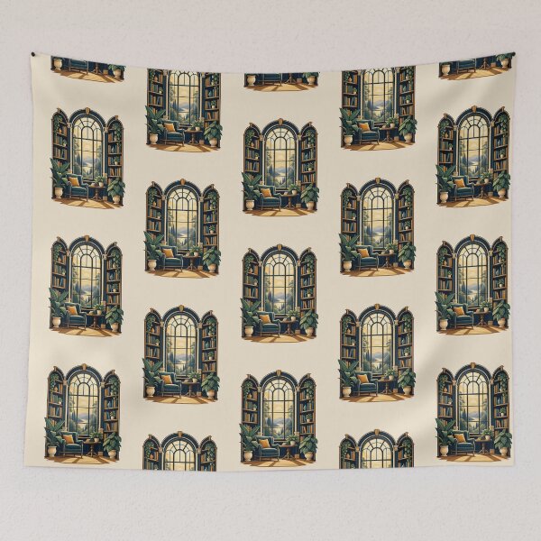 Item preview, Cozy Library Reading Nook – Arched Window Book Lover Illustration designed and sold by astersgraphics.