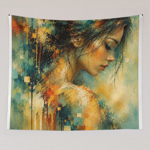 Item preview, Cascading Emotions - Abstract Portrait in Teal and Amber designed and sold by Joey Santiago.