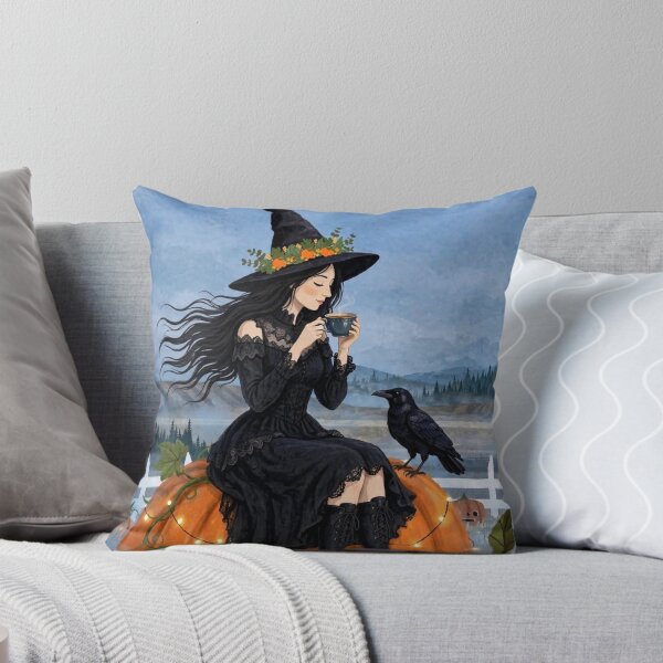 Item preview, The Witch and Her Raven Having Tea on a Giant Pumpkin designed and sold by DibujandoPorfa.
