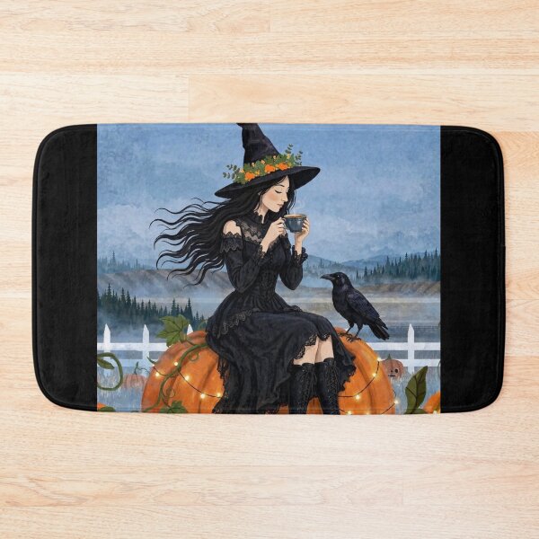 Item preview, The Witch and Her Raven Having Tea on a Giant Pumpkin designed and sold by DibujandoPorfa.