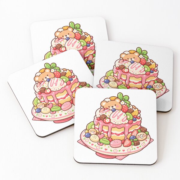 Item preview, Kawaii Teddy Bear Strawberry Cake Cute Pastel Dessert designed and sold by mumeaw.