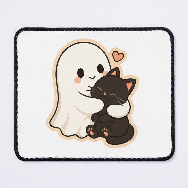 Item preview, Cute Ghost Hugging Black Cat – Whimsical Spooky Autumn Hug & Heart designed and sold by Alchemy8House.