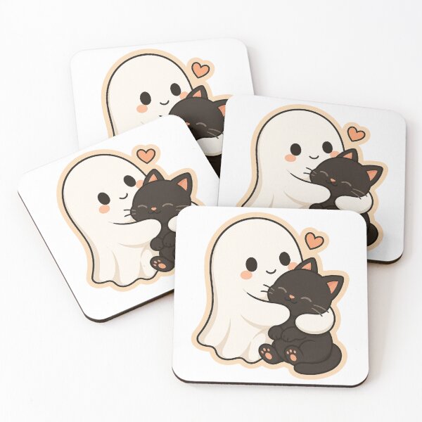 Item preview, Cute Ghost Hugging Black Cat – Whimsical Spooky Autumn Hug & Heart designed and sold by Alchemy8House.