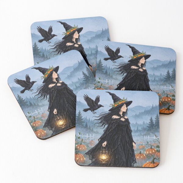 Item preview,  The Witch and Her Raven Walking with a Candle Holder  designed and sold by DibujandoPorfa.