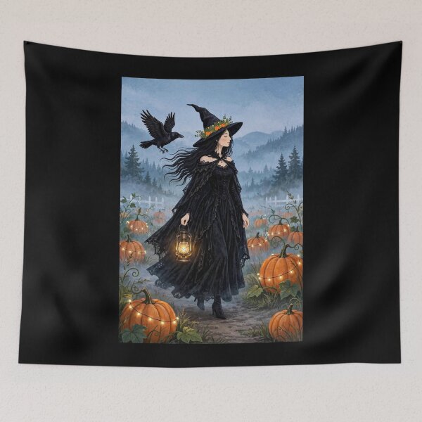 Item preview,  The Witch and Her Raven Walking with a Candle Holder  designed and sold by DibujandoPorfa.