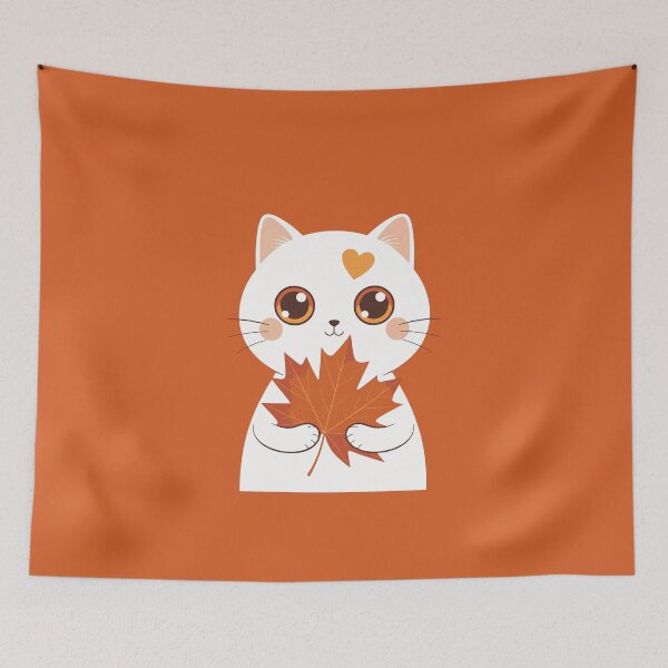 Item preview, Autumn White Cat With Maple Leaf designed and sold by jkrphoto.