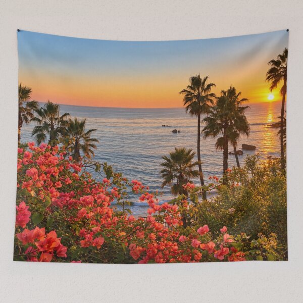 Item preview, Golden Ocean Sunset with Palms and Bougainvillea designed and sold by Kimberly Palmer.