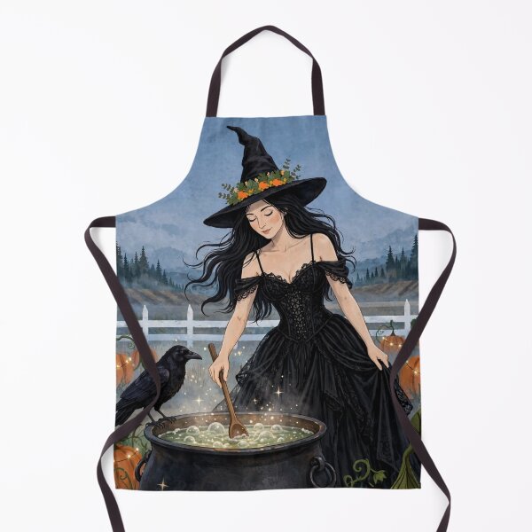 Item preview, The Witch and Her Raven Brewing a Magical Potion in a Cauldron. designed and sold by DibujandoPorfa.