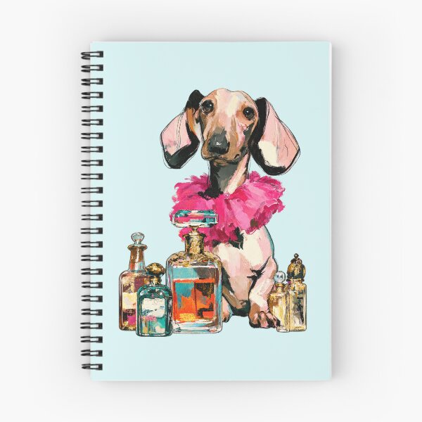 Item preview, Dachshund in Pink Feather Boa with Perfume Bottles Painting designed and sold by joannejgg.