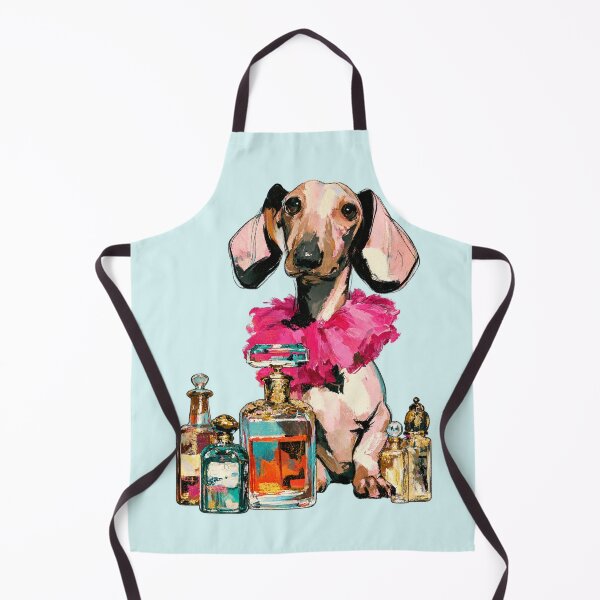 Item preview, Dachshund in Pink Feather Boa with Perfume Bottles Painting designed and sold by joannejgg.