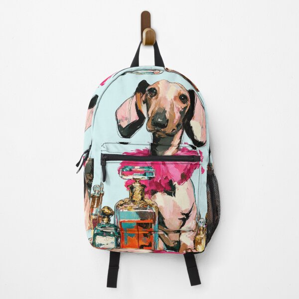 Item preview, Dachshund in Pink Feather Boa with Perfume Bottles Painting designed and sold by joannejgg.