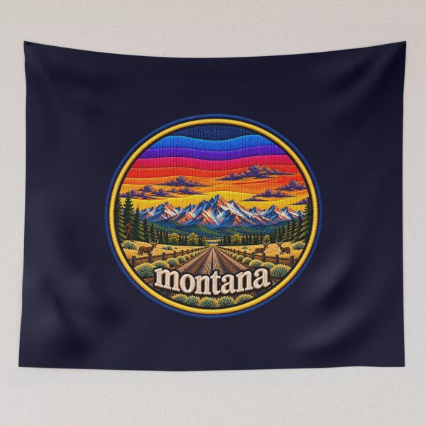 Item preview, Montana Embroidered Sunset Mountain Landscape designed and sold by Swanny's Custom T-shirt and Gift Designs.