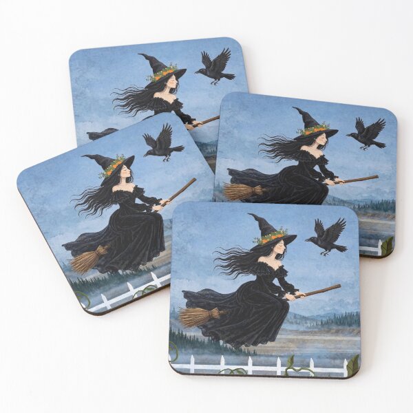 Item preview, The Witch and Her Raven Soaring Through the Sky on a Broomstick. designed and sold by DibujandoPorfa.