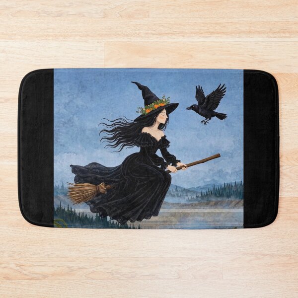Item preview, The Witch and Her Raven Soaring Through the Sky on a Broomstick. designed and sold by DibujandoPorfa.
