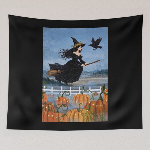 Item preview, The Witch and Her Raven Soaring Through the Sky on a Broomstick. designed and sold by DibujandoPorfa.