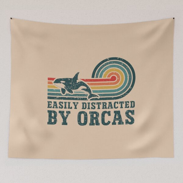 Item preview, Easily Distracted by Orcas – Retro Vintage Ocean Sunset designed and sold by Dmetalx Art Apparel.