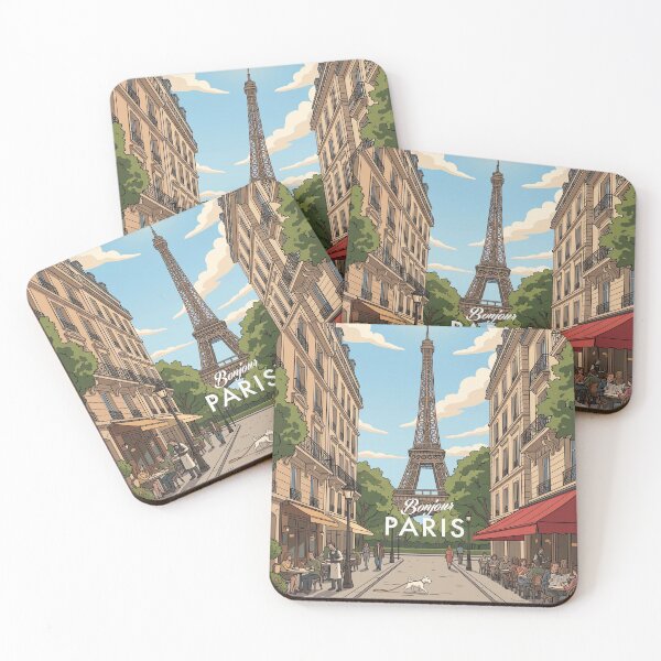 Item preview, Paris Eiffel Tower Street Life Café S- avoir-Vivre – Vintage Retro Travel Illustration designed and sold by strandbar.