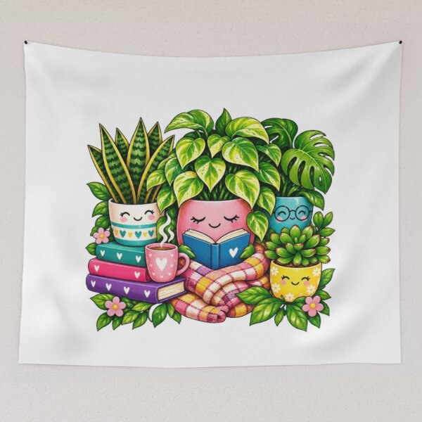 Item preview, Cute Kawaii Houseplants Reading Books with Coffee designed and sold by HopeAndHustle.