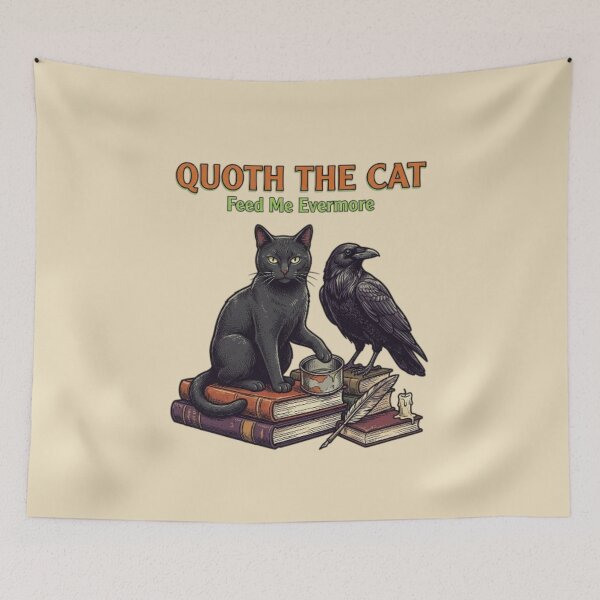 Item preview, Quoth the Cat Feed Me Evermore Edgar Allan Poe Cat Literary Black Cat Gift Gothic Book Lover Cat designed and sold by FurRealStudioCo.