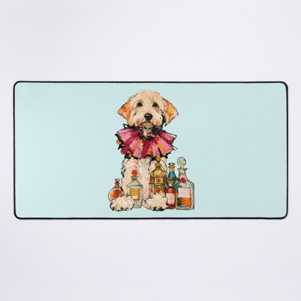 Item preview, Fluffy Dog Pink Ruffled Collar Perfume Bottles Oil Painting designed and sold by joannejgg.