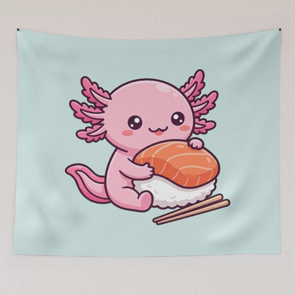 Item preview, Kawaii Axolotl Sushi Hug, Salmon Nigiri designed and sold by Rariks.
