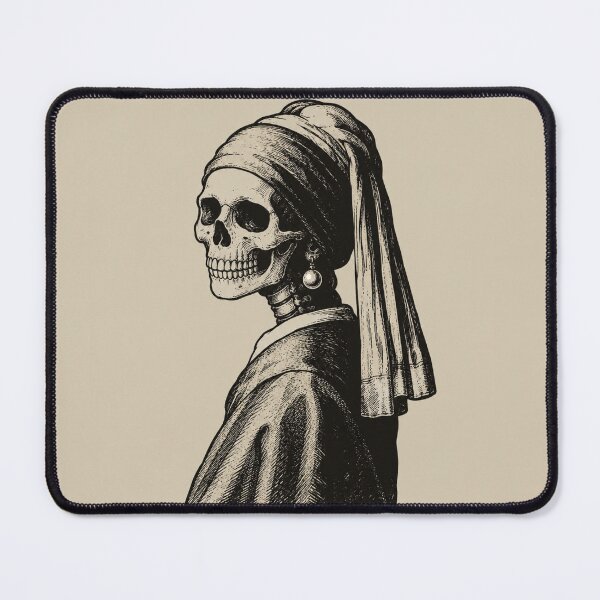 Item preview, "The Macabre Pearl" - Vintage Skeleton Pearl Earring Parody Art designed and sold by cabuks.