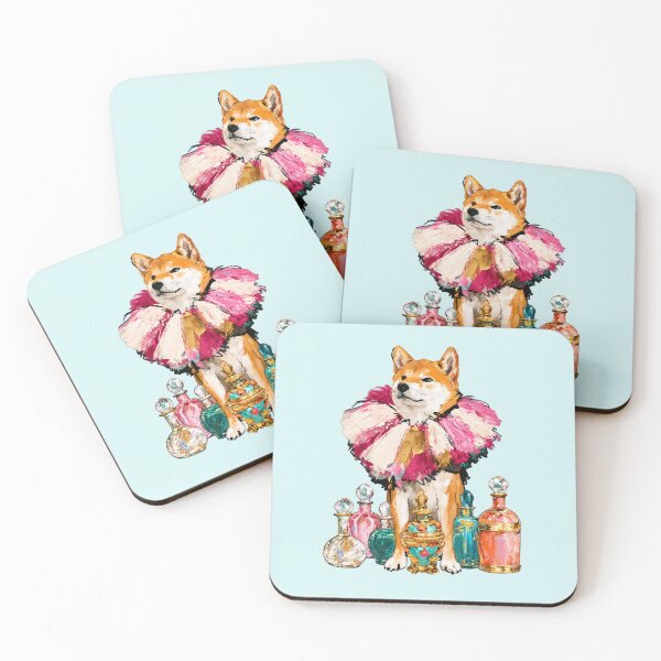 Item preview, Shiba Inu Perfume Bottles Pink Ruffle Glam Painting designed and sold by joannejgg.