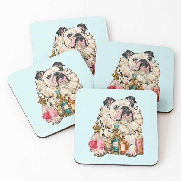 Item preview, Bulldog in Ruffled Collar Vintage Perfume Bottles Painting designed and sold by joannejgg.