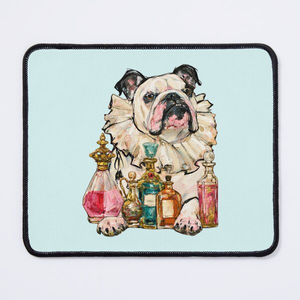 Item preview, Bulldog in Ruffled Collar Vintage Perfume Bottles Painting designed and sold by joannejgg.