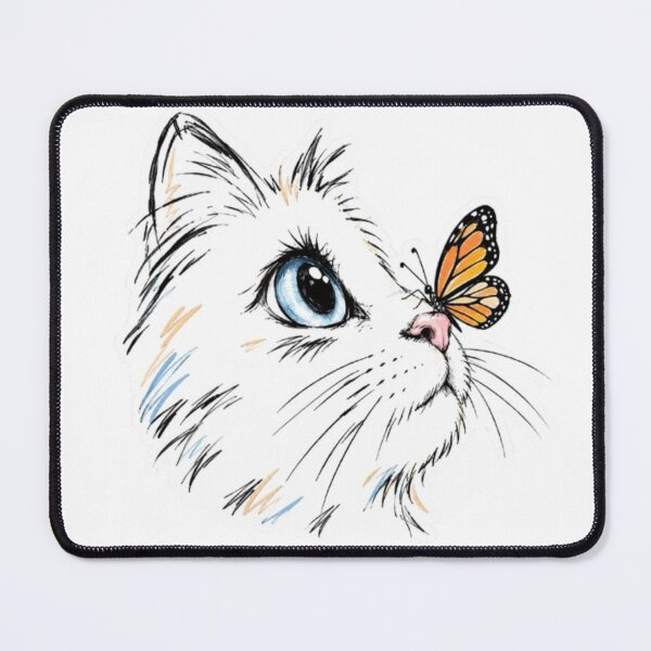 Item preview, White Cat with Monarch Butterfly designed and sold by Snurly.