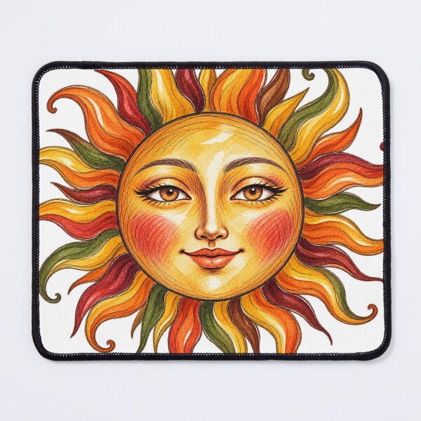 Artikelvorschau, Verspieltes Sonnengesicht-Design, Boho-Aquarell-Sonnenkunst, Sonnenillustration im Vintage-Stil entworfen und verkauft von SezzyDesigns.