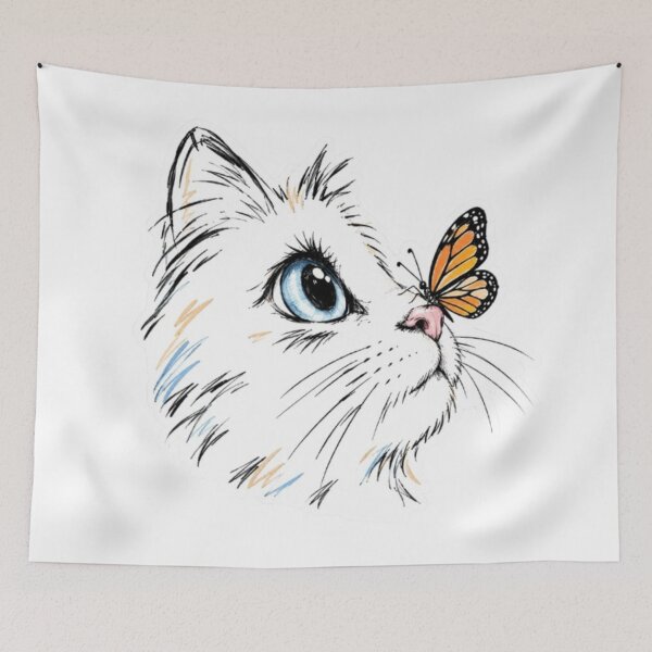 Item preview, White Cat with Monarch Butterfly designed and sold by Snurly.