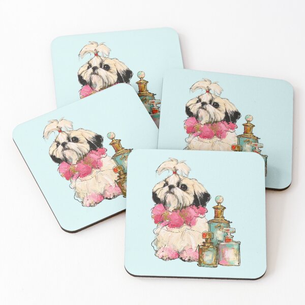 Item preview, Shih Tzu Pink Ruffle Vintage Perfume Bottles Painting designed and sold by joannejgg.