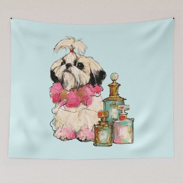 Item preview, Shih Tzu Pink Ruffle Vintage Perfume Bottles Painting designed and sold by joannejgg.