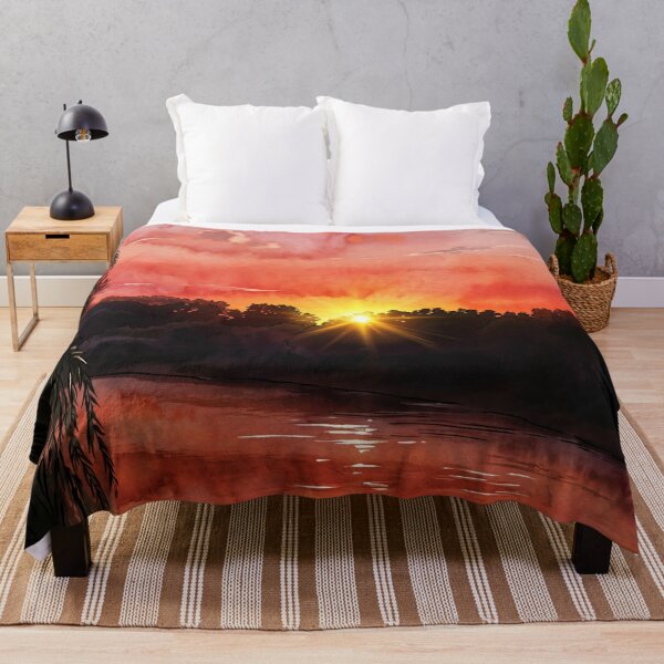 Item preview, Loire River Sunset with Weeping Willow — French Landscape digital Watercolor designed and sold by M.ALK.Watercolor.