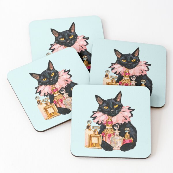 Item preview, Black Cat Pink Ruffled Collar Perfume Bottles Oil Painting designed and sold by joannejgg.