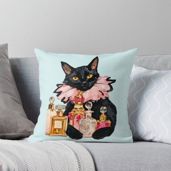 Item preview, Black Cat Pink Ruffled Collar Perfume Bottles Oil Painting designed and sold by joannejgg.