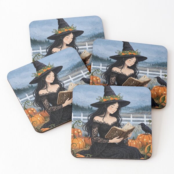 Item preview, The Witch and Her Raven Reading an Ancient Spellbook. designed and sold by DibujandoPorfa.