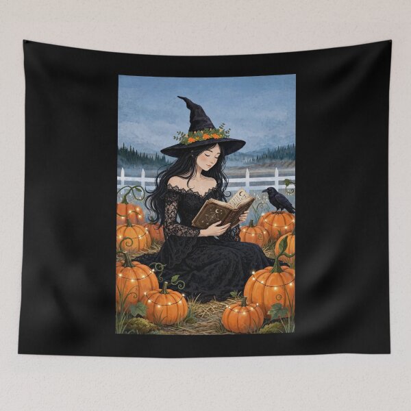 Item preview, The Witch and Her Raven Reading an Ancient Spellbook. designed and sold by DibujandoPorfa.