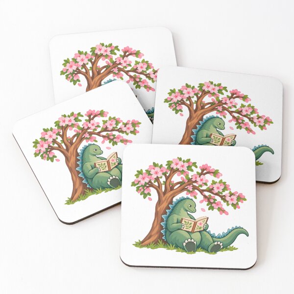 Item preview, Cute Reading Kaiju Under a Pink Blossom Tree designed and sold by NatureStyle555.