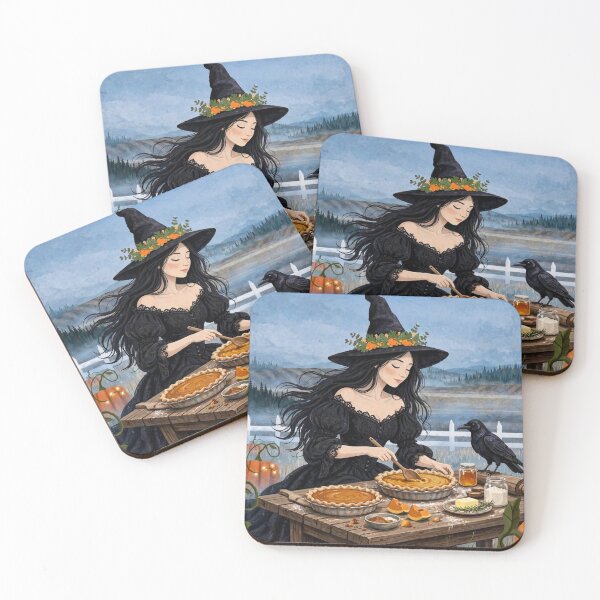 Item preview, The Witch and Her Raven Baking Pumpkin Pies designed and sold by DibujandoPorfa.