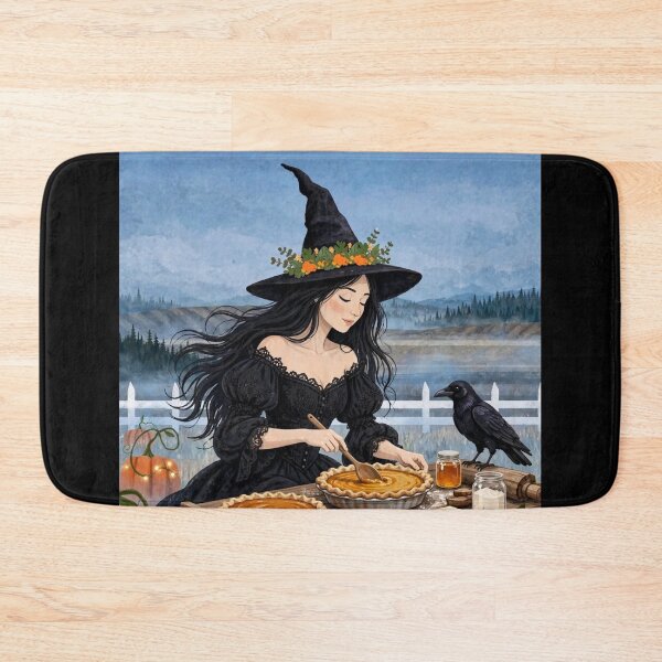 Item preview, The Witch and Her Raven Baking Pumpkin Pies designed and sold by DibujandoPorfa.