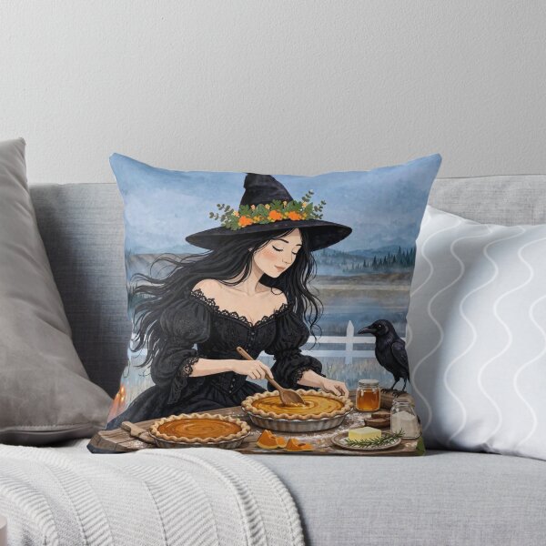 Item preview, The Witch and Her Raven Baking Pumpkin Pies designed and sold by DibujandoPorfa.