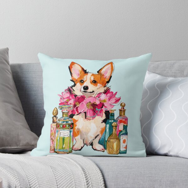 Item preview, Corgi with Perfume Bottles Pink Flowers Painted Illustration designed and sold by joannejgg.