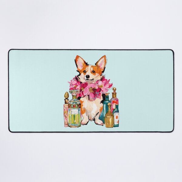 Item preview, Corgi with Perfume Bottles Pink Flowers Painted Illustration designed and sold by joannejgg.