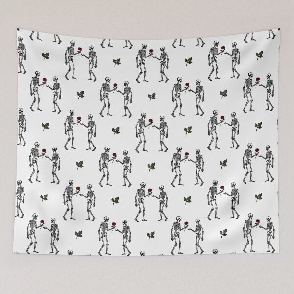 Item preview, White Skeleton Couple Eternal Love & Red Rose Dark Romance Pattern designed and sold by cabuks.