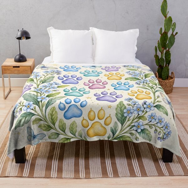 Item preview, Colorful Paw Prints and Forget Me Nots Floral designed and sold by Sybille-Yates.
