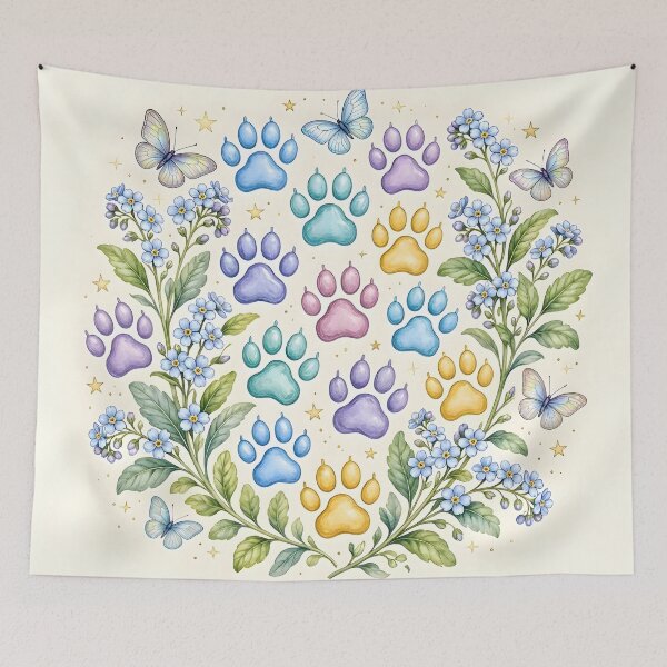 Item preview, Colorful Paw Prints and Forget Me Nots Floral designed and sold by Sybille-Yates.